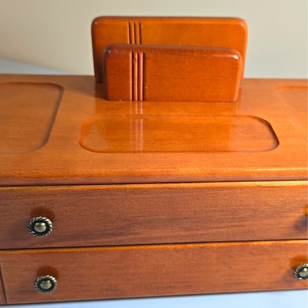 Mele Wood Jewelry Box Valet Organizer Brown Felt Lined Holds 25+ Pieces
